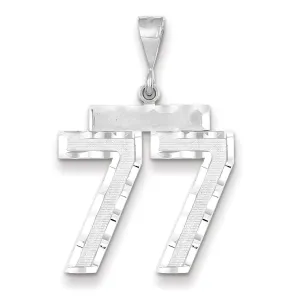 14k White Gold Diamond Cut Finish Large Size Number 77 Charm Pendant
