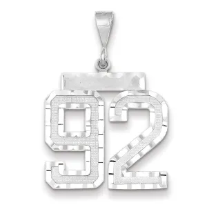 14k White Gold Diamond Cut Finish Large Size Number 92 Charm Pendant