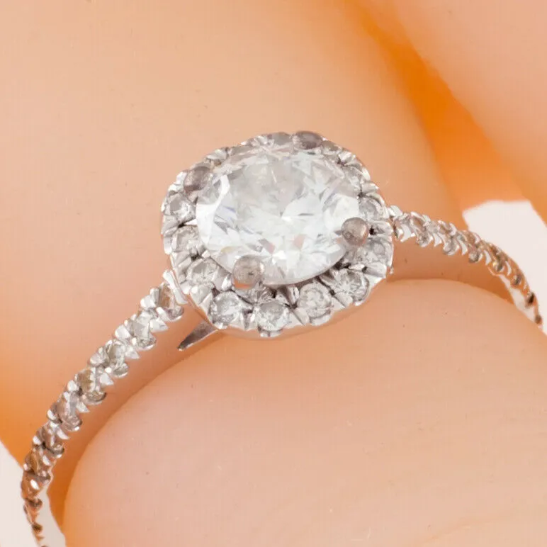14k White Gold Diamond Solitaire Ring w/ Accents TDW 1.10 ct Size 3.75 w/ Cert