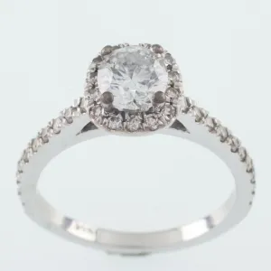 14k White Gold Diamond Solitaire Ring w/ Accents TDW 1.10 ct Size 3.75 w/ Cert