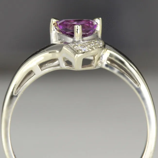 14K White Gold Petite Trilliant Amethyst and Diamond Ring