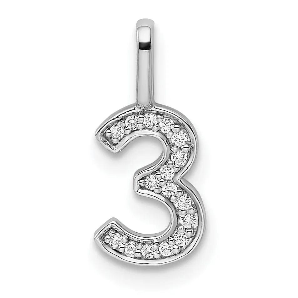 14k White Gold Polished Finish with Diamonds Womens Number 3 Charm Pendant