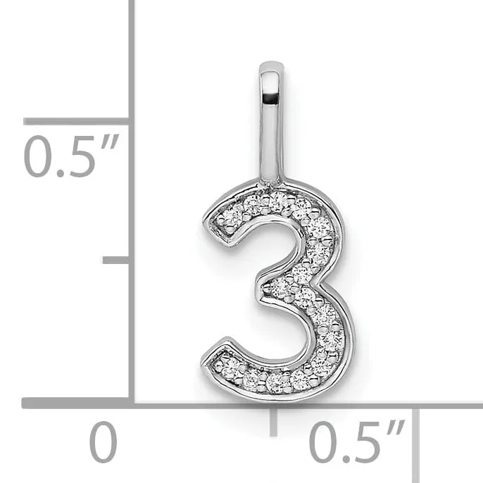 14k White Gold Polished Finish with Diamonds Womens Number 3 Charm Pendant