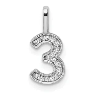 14k White Gold Polished Finish with Diamonds Womens Number 3 Charm Pendant