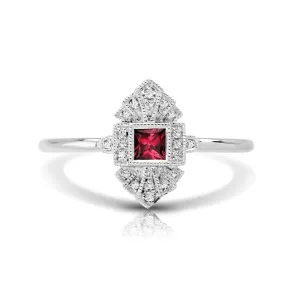 14K White Gold Ruby & Diamond Fashion Ring