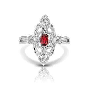 14K White Gold Ruby & Diamond Fashion Ring
