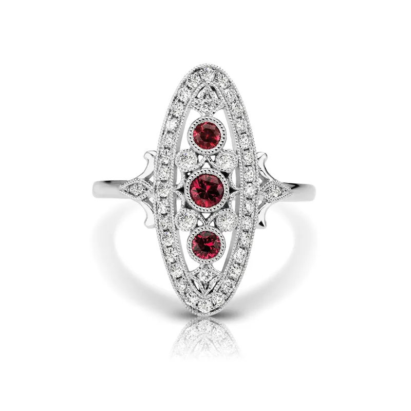 14K White Gold Ruby & Diamond Fashion Ring
