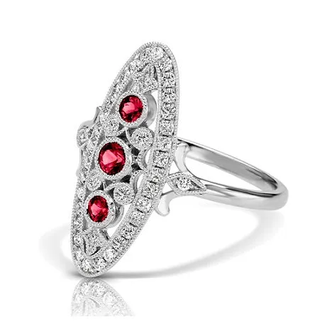 14K White Gold Ruby & Diamond Fashion Ring