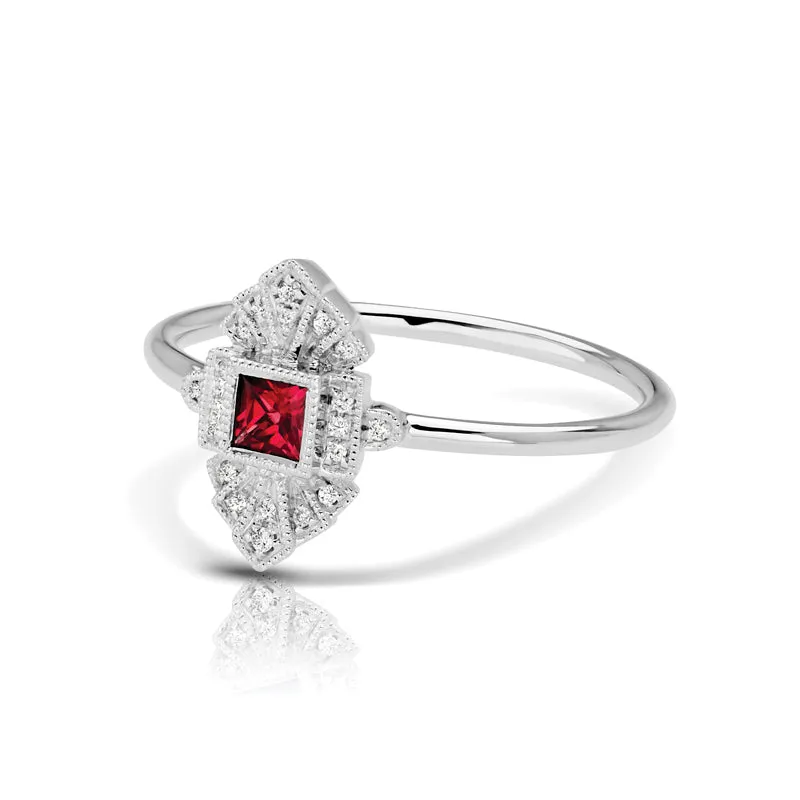 14K White Gold Ruby & Diamond Fashion Ring