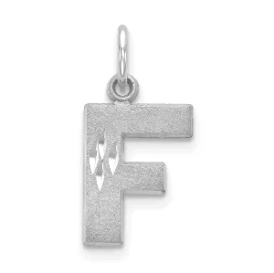 14k White Gold Satin Diamond Cut Finish Letter F Initial Pendant