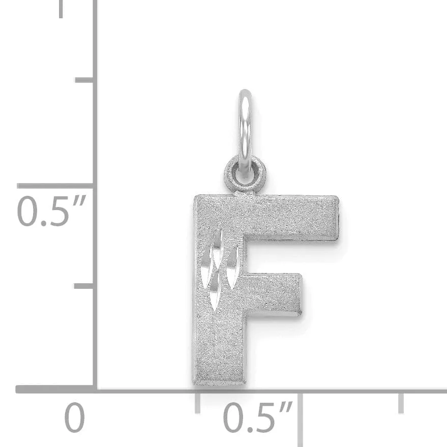 14k White Gold Satin Diamond Cut Finish Letter F Initial Pendant