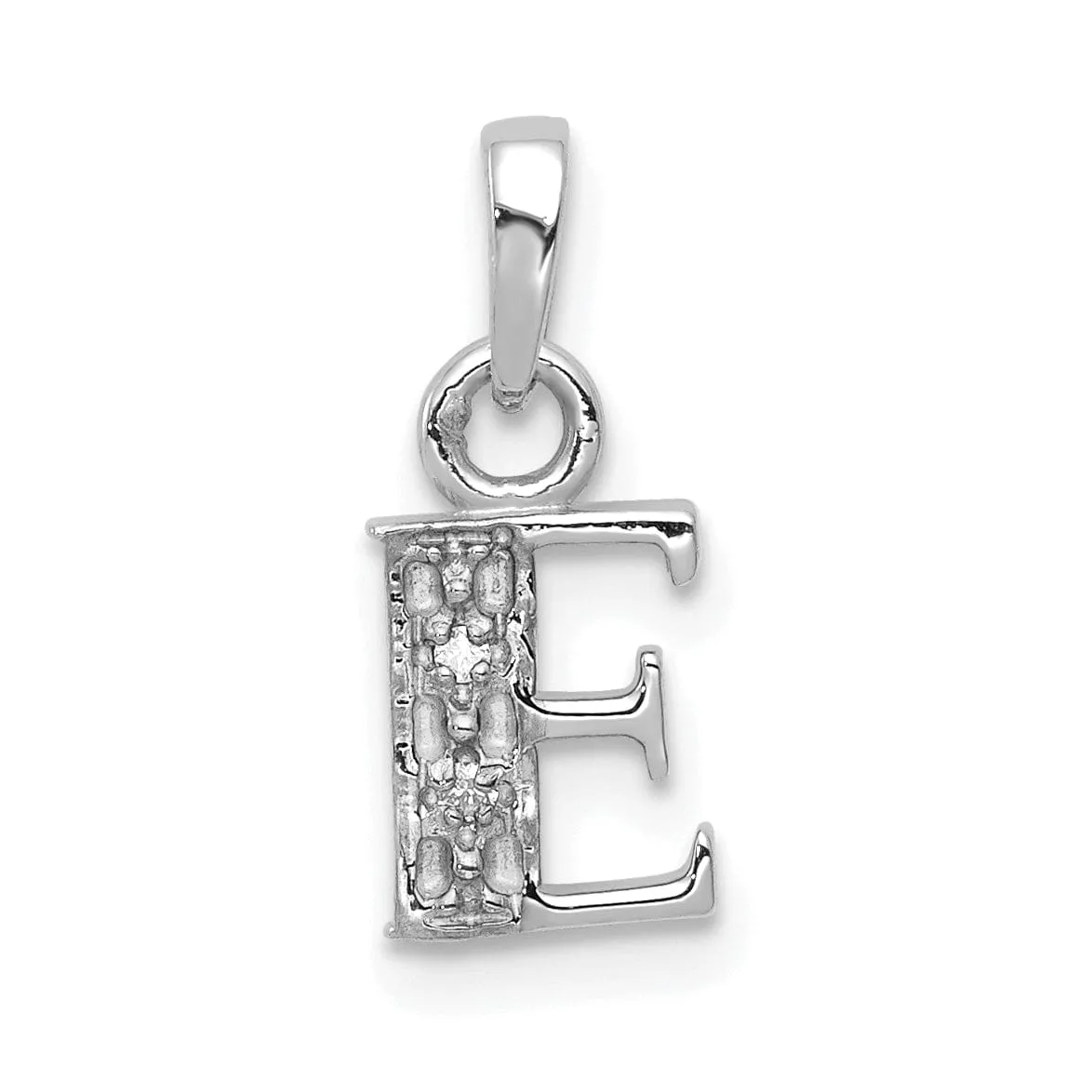 14K White Gold Small 0.01CT Diamond Letter E Initial Block Pendant