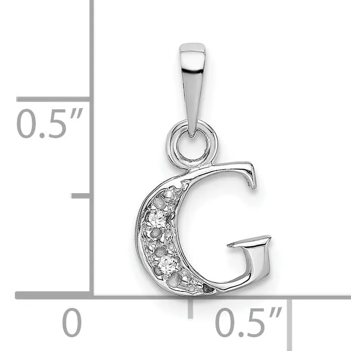 14K White Gold Small 0.01CT Diamond Letter G Initial Block Pendant