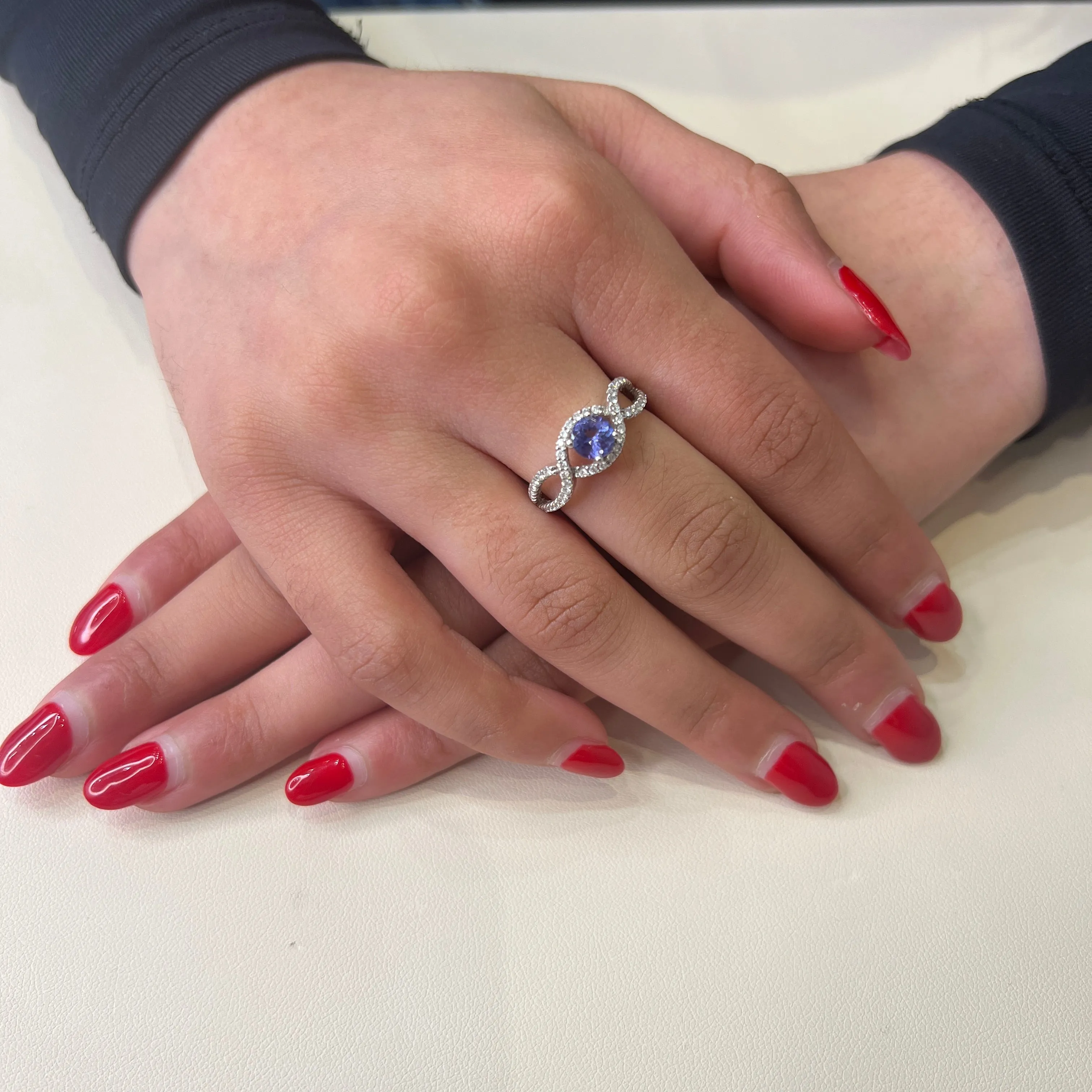 14K White Gold Tanzanite and Diamond Engagement Ring