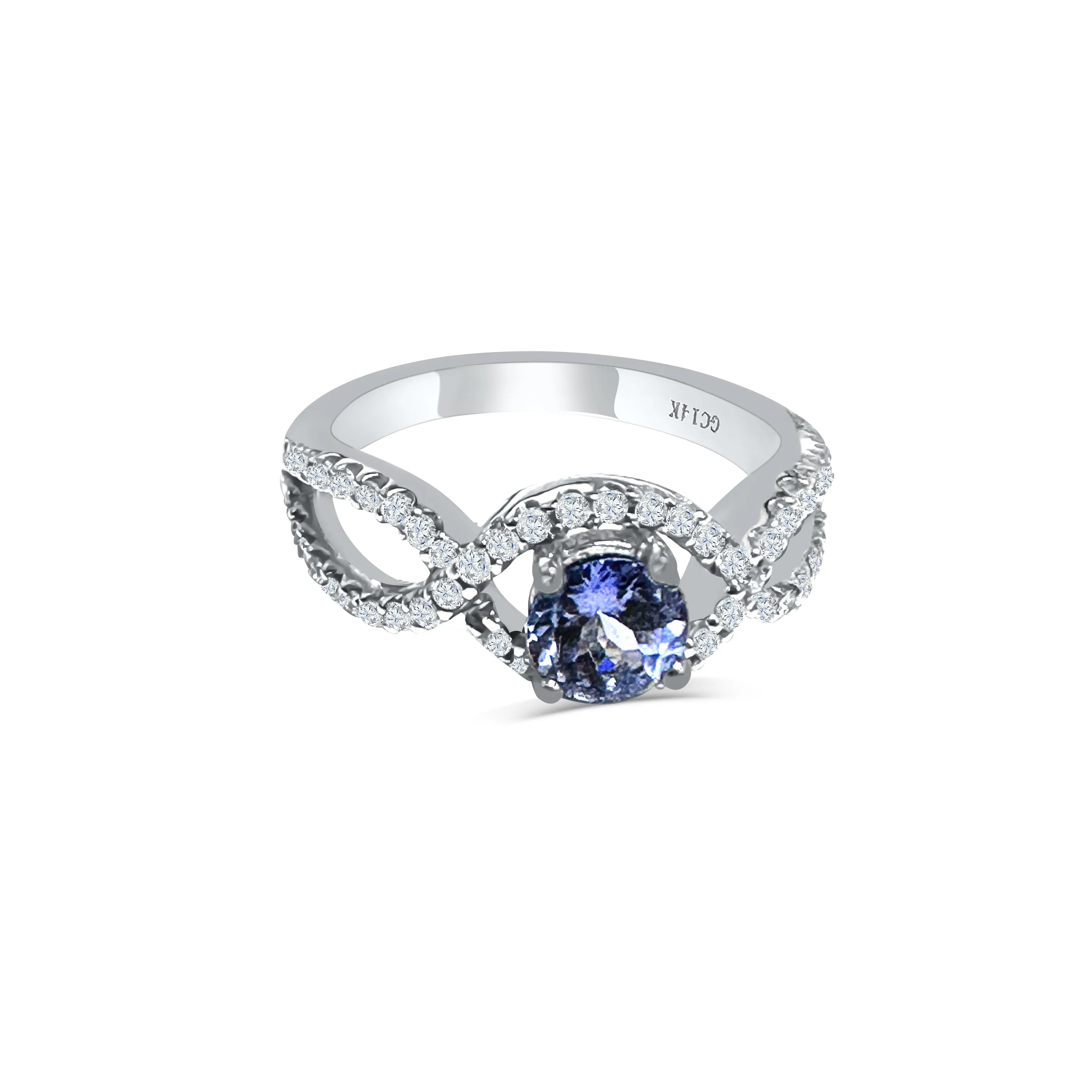 14K White Gold Tanzanite and Diamond Engagement Ring