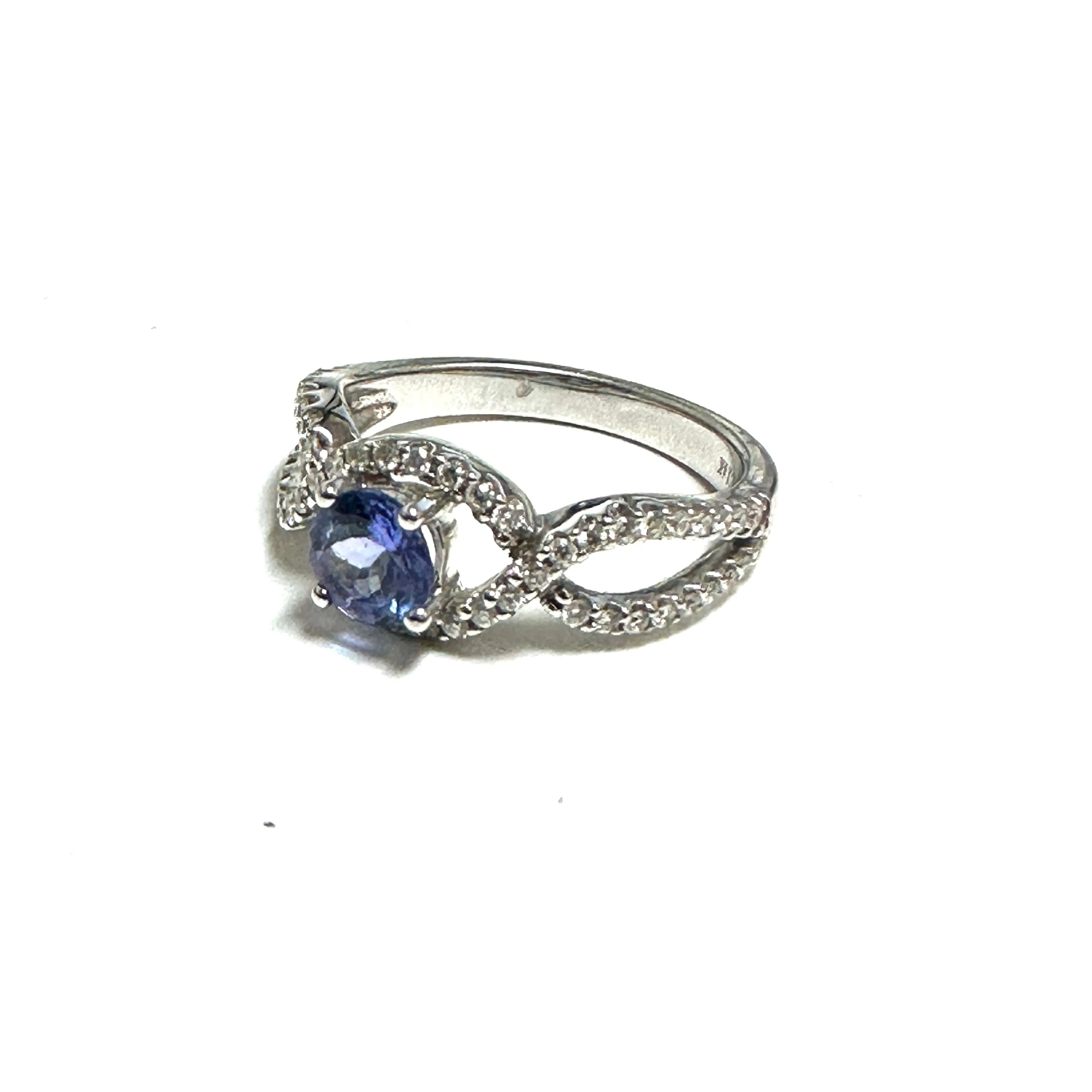 14K White Gold Tanzanite and Diamond Engagement Ring