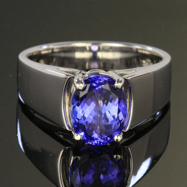 14K White Gold Wide Cathedral Tanzanite Ring 2.38 Carats