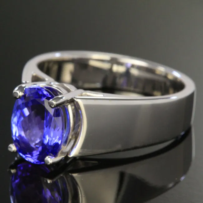 14K White Gold Wide Cathedral Tanzanite Ring 2.38 Carats