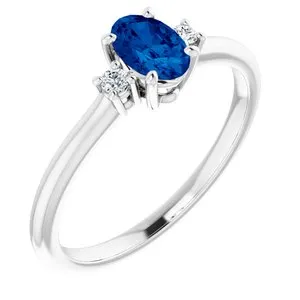 14K White Lab-Grown Blue Sapphire & .04 CTW Diamond Ring
