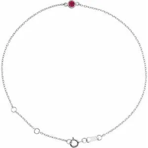 14K White Lab-Grown Ruby Bezel-Set Solitaire 6 1/2-7 1/2" Bracelet