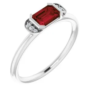 14K White Mozambique Garnet & .02 CTW Diamond Stackable Ring