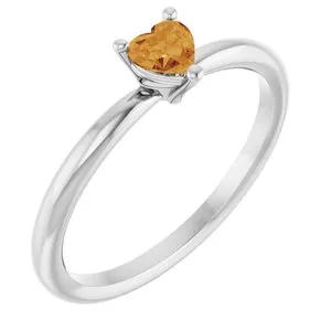 14K White Natural Citrine Heart Solitaire Ring