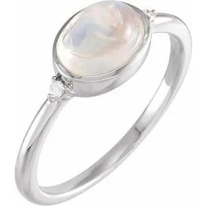 14K White Natural Rainbow Moonstone  & .03 CTW Natural Diamond Ring