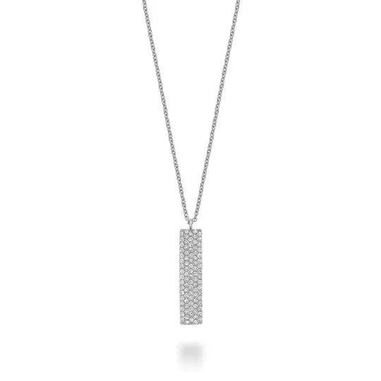 14K White or Rose Gold (0.26ct) Pavee Diamond Vertical Bar Necklace