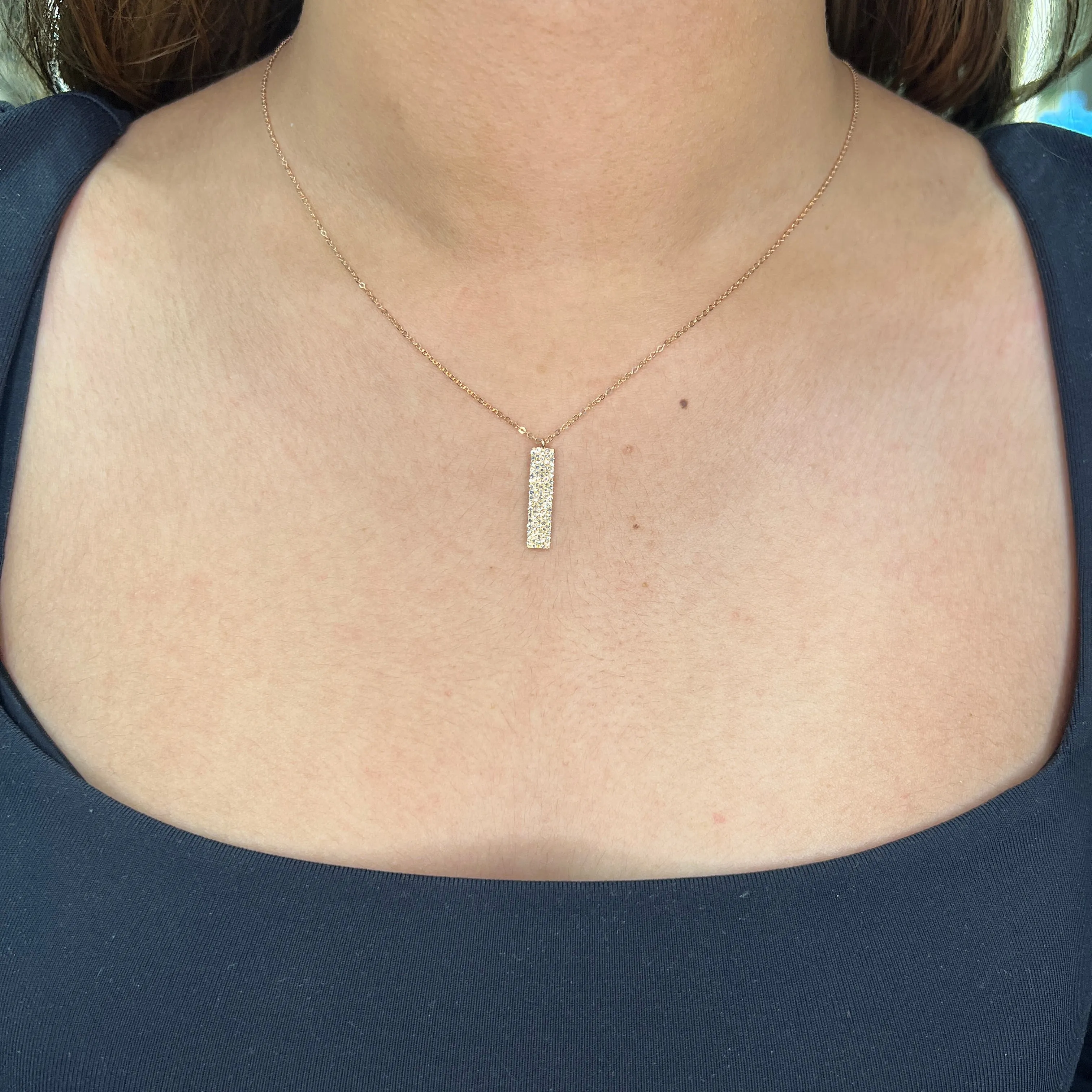 14K White or Rose Gold (0.26ct) Pavee Diamond Vertical Bar Necklace