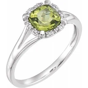 14K White Peridot & .05 CTW Diamond Ring