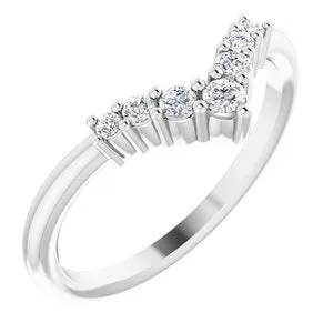 14K White Sapphire Graduated "V" Ring