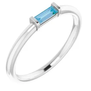 14K White Swiss Blue Topaz Stackable Ring