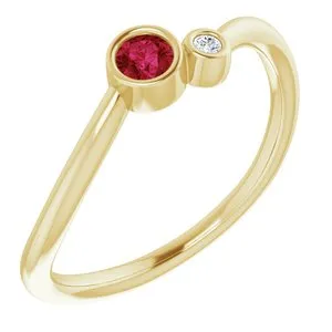 14K Yellow 3 mm Round Chatham® Lab-Created Ruby & .02 CT Diamond Ring