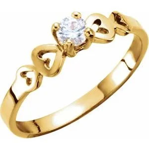 14K Yellow 3 mm Round Cubic Zirconia Youth Heart Ring