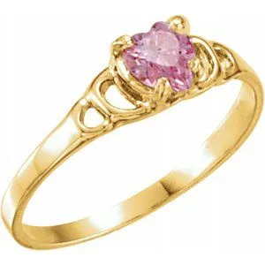 14K Yellow 4X4 mm Pink Cubic Zirconia Youth Heart Ring