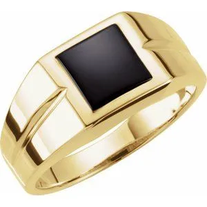 14K Yellow 8 mm Square Onyx Ring