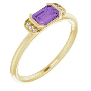 14K Yellow Amethyst & .02 CTW Diamond Stackable Ring