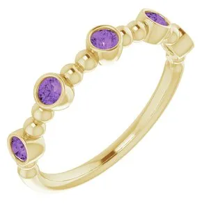 14K Yellow Amethyst Stackable Beaded Ring