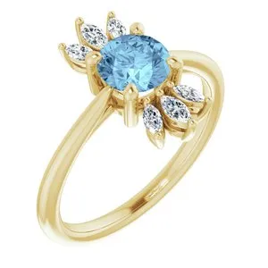 14K Yellow Aquamarine & 1/4 CTW Diamond Ring