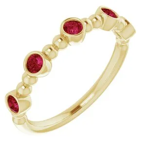 14K Yellow Chatham® Created Ruby Stackable Beaded Ring