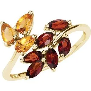 14K Yellow Citrine & Mozambique Garnet Bypass Ring Size 8