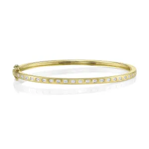 14K Yellow Gold 0.40 Carat Diamond Baguette Brushed Matte Bangle