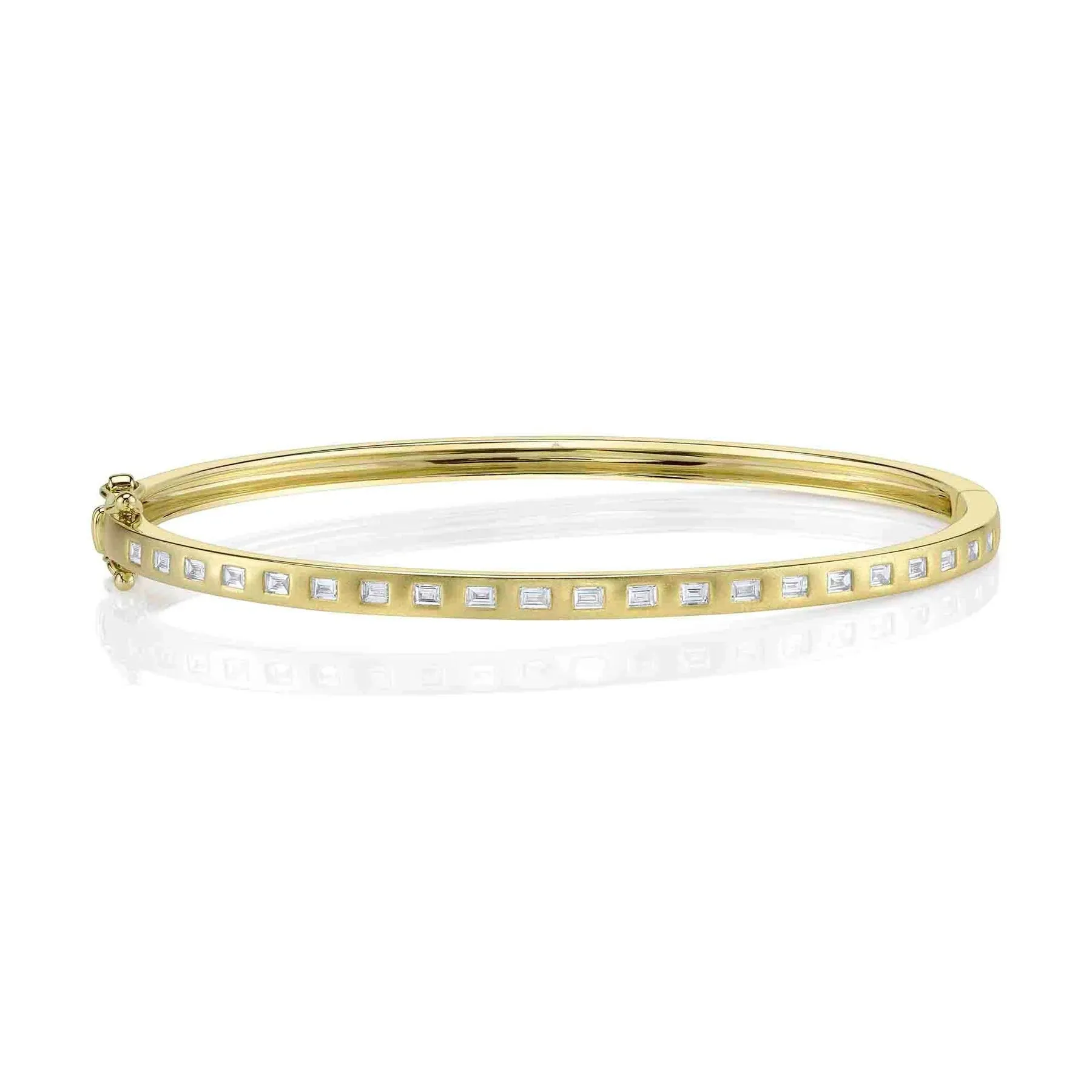 14K Yellow Gold 0.40 Carat Diamond Baguette Brushed Matte Bangle