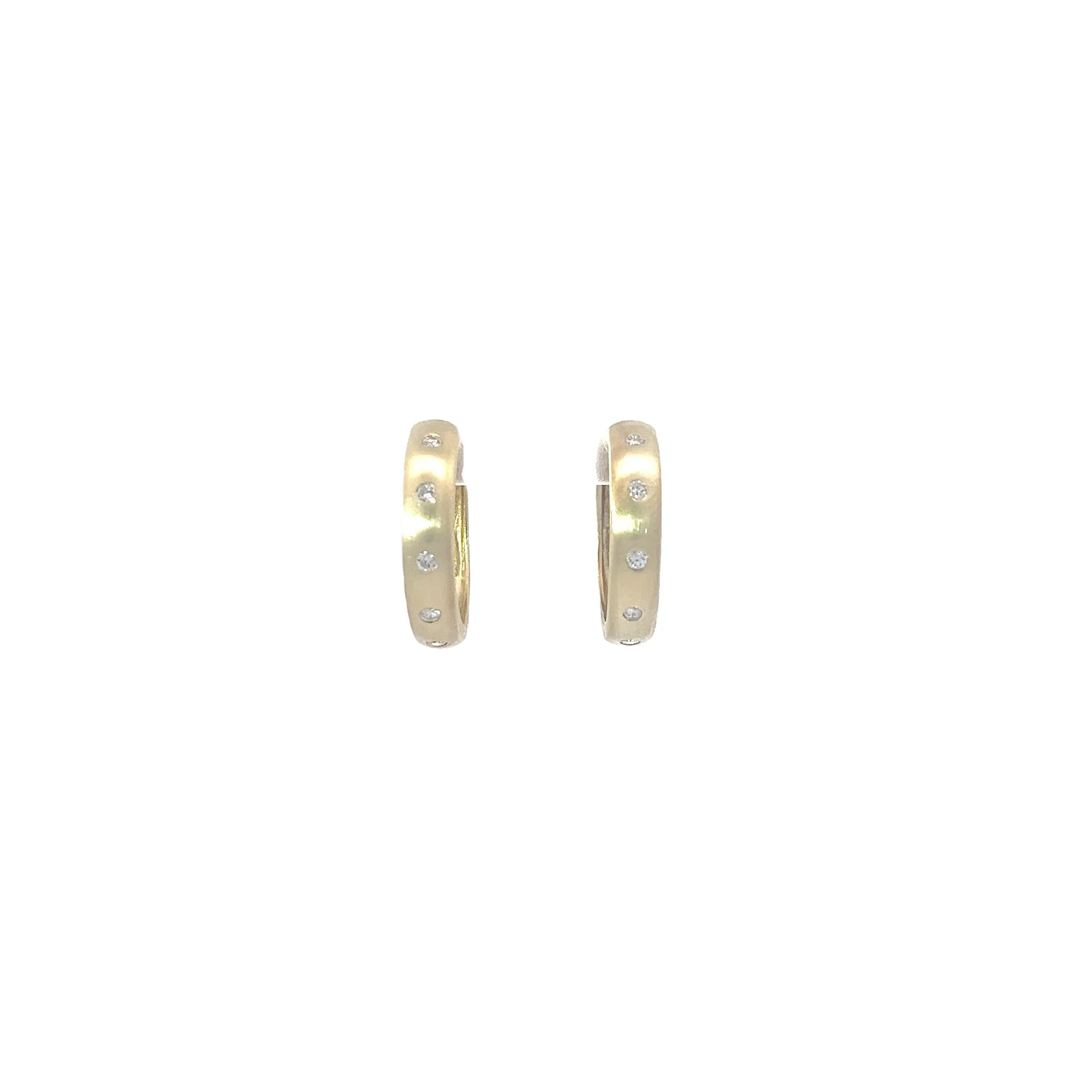 14k Yellow Gold .15ct F VS2 Round Diamond Satin Burnish Set Earring 6.8 Gram 3/4" 4.5mm wide