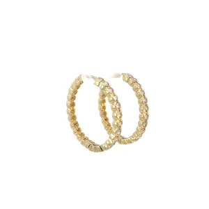 14K YELLOW GOLD 2.00CT F VS2 HALF BEZEL ALL THE WAY AROUND HOOPS 12.5 GRAM