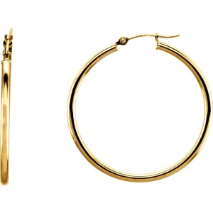 14k Yellow Gold 34mm Tube Hoop Earrings
