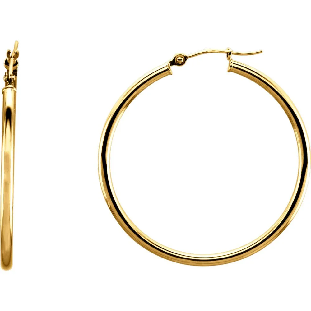14k Yellow Gold 34mm Tube Hoop Earrings