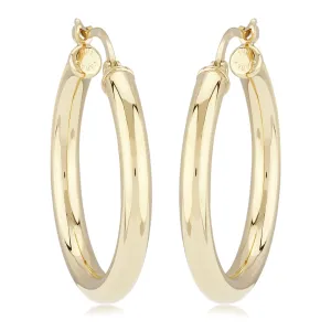 14K Yellow Gold 3X25mm S/D Hoop Earrings