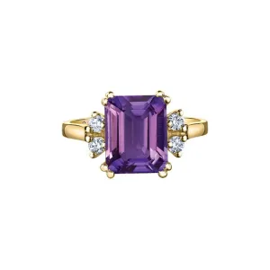 14K Yellow Gold Amethyst Sapphire and Canadian Maple Leaf Diamond Ring