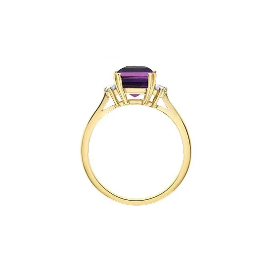 14K Yellow Gold Amethyst Sapphire and Canadian Maple Leaf Diamond Ring